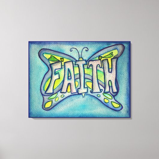 Faith Word Blue Butterfly Malerei Leinwand Artwork (Vorderseite)