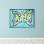 Faith Word Blue Butterfly Malerei Leinwand Artwork (Insitu (Holzboden))