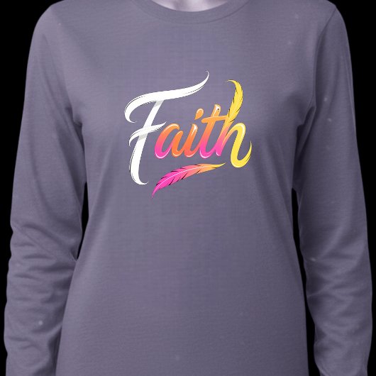 Faith Word Neon Glossy Feather Script T-Shirt