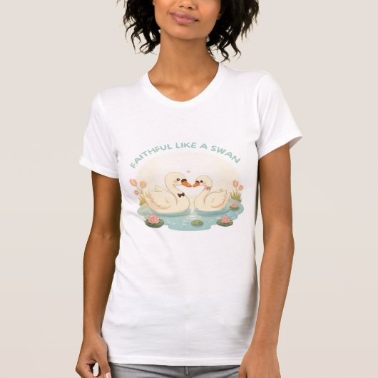 Faithful Like a Swan – Cute Swan Couple Illustrati T-Shirt (Vorderseite)