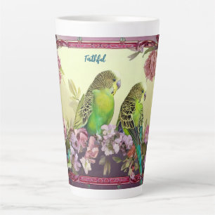 Faithful Parakeys und rosa Blüten Milchtasse
