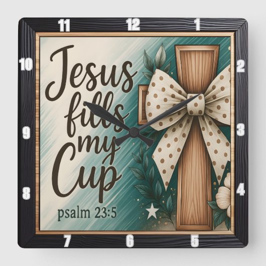 Faithful Scripting Cross Quadratische Wanduhr (Vorderseite)