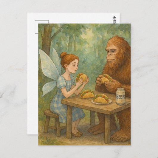 Faiy and Sasquatch Eating Tacos Fantasy Art Postkarte (Vorne/Hinten)
