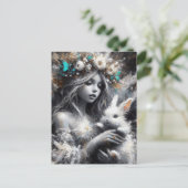 Faiy und ihr Niedliches weißes Kaninchen Postkarte (Stehend Vorderseite)