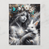 Faiy und ihr Niedliches weißes Kaninchen Postkarte (Vorderseite)