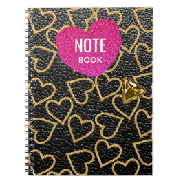 Fake aus schwarzem Leder mit goldenen Herzen, Notizblock