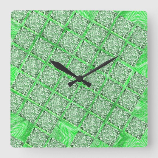 Fake Azulejo, Fakes Folhagens Verdes, Quadradas. Quadratische Wanduhr (Vorderseite)