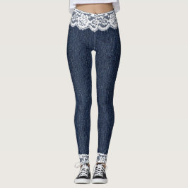 Fake Blue Jeans White Lace Leggings