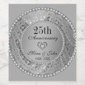 Fake Diamonds and Gold 25 Jahre Hochzeit Weinetikett (Einzelnes Label)