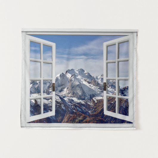 Fake-Fenster Berglandschaft Wand hängen Wandteppich (Vorderseite (Horizontal))