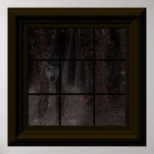Fake-Fenster-Geist in Spuk Haus Holz-Halloweens Poster