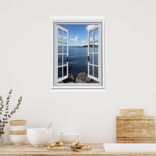 Fake-Fenster mit Blick auf das Meer Poster (Küche)
