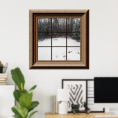 Fake-Fenster Poster Winterschneeszene mit Bäumen (Heimbüro)