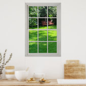 Fake-Fenster - Weißer Holzrahmen - Hintergrundansi Poster (Küche)