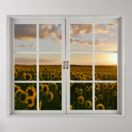 Fake Fensterblume Sonnenblumen Sonnenuntergang Lan Poster