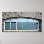 Fake-Fensterleiste mit Ansicht der glühenden See Poster (Vorne)
