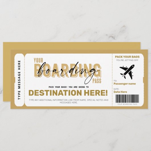 Fake Flugzeug Geschenkgutschein Ticket Boarding Pa Einladung (Vorne/Hinten)