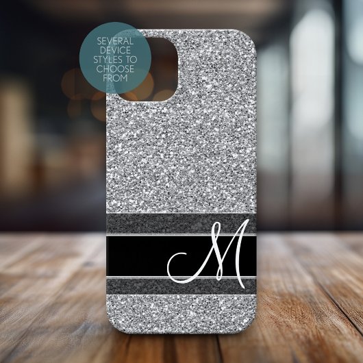 Fake-Glitzer-Muster mit Monogramm-Silber Case-Mate iPhone Hülle