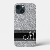 Fake-Glitzer-Muster mit Monogramm-Silber Case-Mate iPhone Hülle (Rückseite)