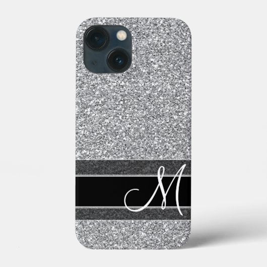 Fake-Glitzer-Muster mit Monogramm-Silber Case-Mate iPhone Hülle (Rückseite)
