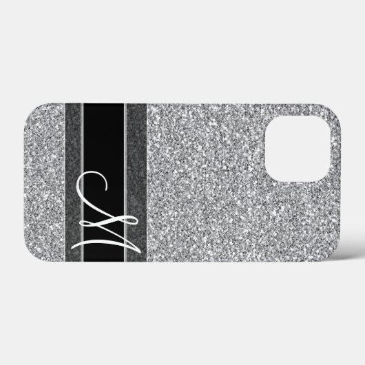 Fake-Glitzer-Muster mit Monogramm-Silber Case-Mate iPhone Hülle (Rückseite (Horizontal))