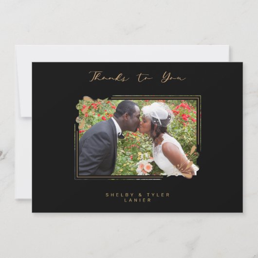 Fake Golden Branches Fancy Calligraphy Photo Dankeskarte (Vorderseite)