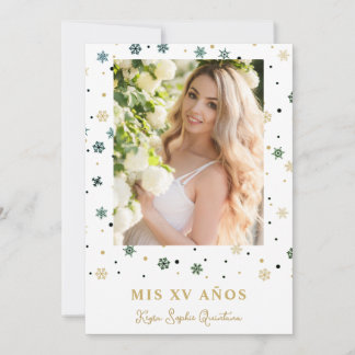Fake Golden Snowflake Foto Quinceañera Spanisch Einladung