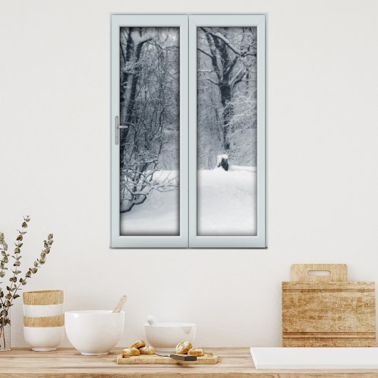 Fake Imitate FensterIllusion - Schneeszene Poster (Küche)