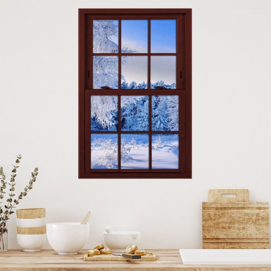 Fake Imitate FensterIllusion - Schneeszene Poster (Küche)