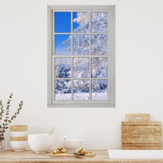Fake Imitate FensterIllusion - Schneeszene Poster (Küche)