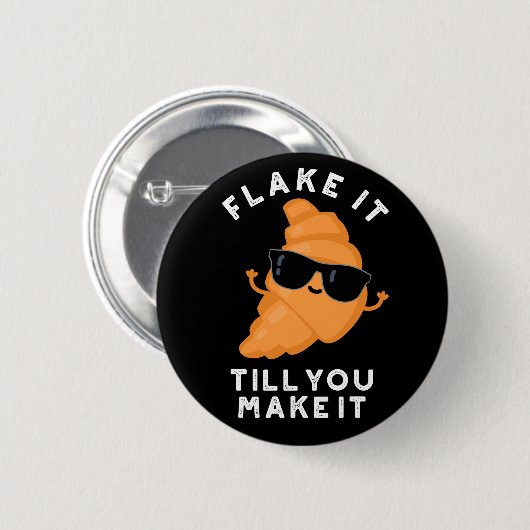 Fake it to make it Funny Pastry Puff Dark BG Button (Vorne & Hinten)