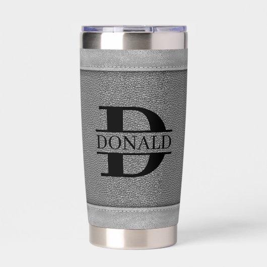 Fake Leder Stiche Monogramm Individuelle Name Thermobecher (Vorderseite)