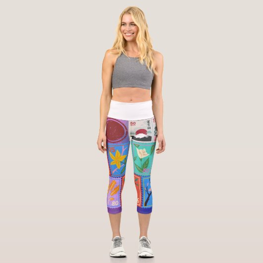Fake Masterpiece Random Briefmarke Collage Collect Capri Leggings (Vorderseite)