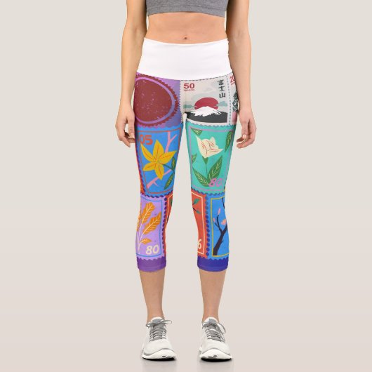 Fake Masterpiece Random Briefmarke Collage Collect Capri Leggings (Vorderseite)