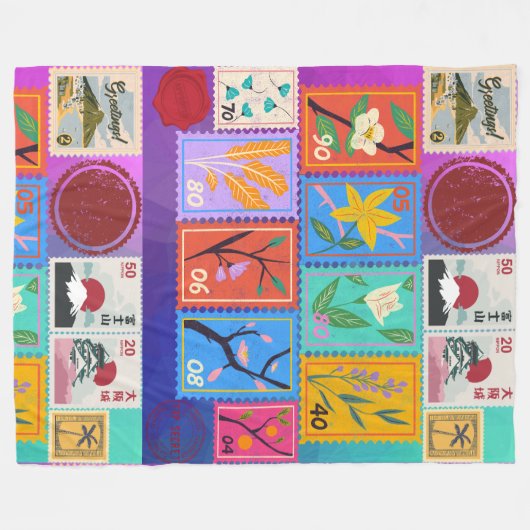 Fake Masterpiece Random Briefmarke Collage Collect Fleecedecke (Vorderseite (Horizontal))