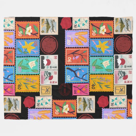 Fake Masterpiece Random Briefmarke Collage Collect Fleecedecke (Vorderseite (Horizontal))