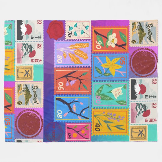 Fake Masterpiece Random Briefmarke Collage Collect Fleecedecke (Vorderseite (Horizontal))