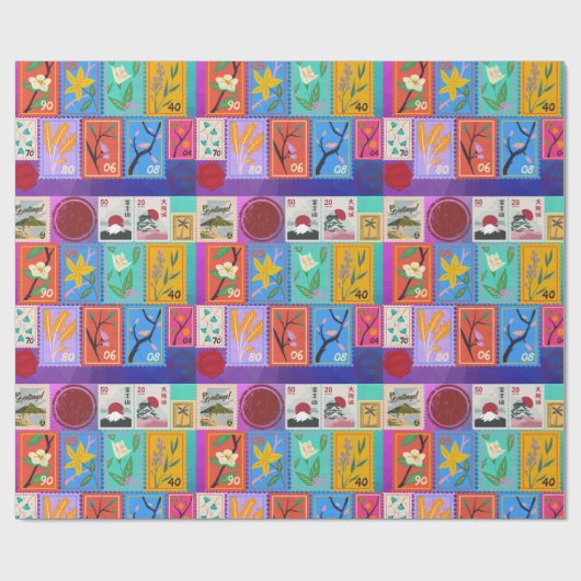 Fake Masterpiece Random Briefmarke Collage Collect Geschenkpapier (Flach)