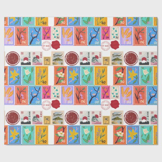 Fake Masterpiece Random Briefmarke Collage Collect Geschenkpapier (Flach)