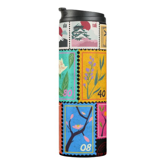 Fake Masterpiece Random Briefmarke Collage Collect Thermosbecher (Nach rechts gedreht)