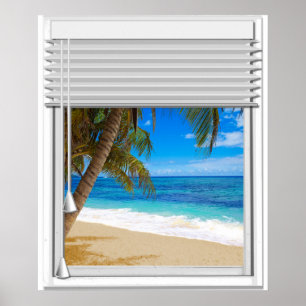 Fake mit Blinds zum tropischen Meer Poster