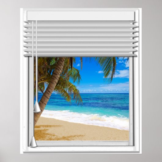 Fake mit Blinds zum tropischen Meer Poster (Vorne)