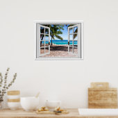 Fake mit Palmen am Strand Blick aufs Meer Poster (Küche)