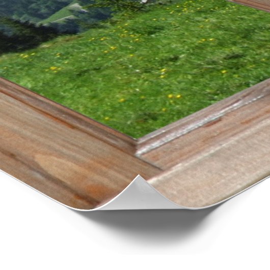 Fake Mountain View - Schöne Aussicht von einem Fen Poster (Ecke)