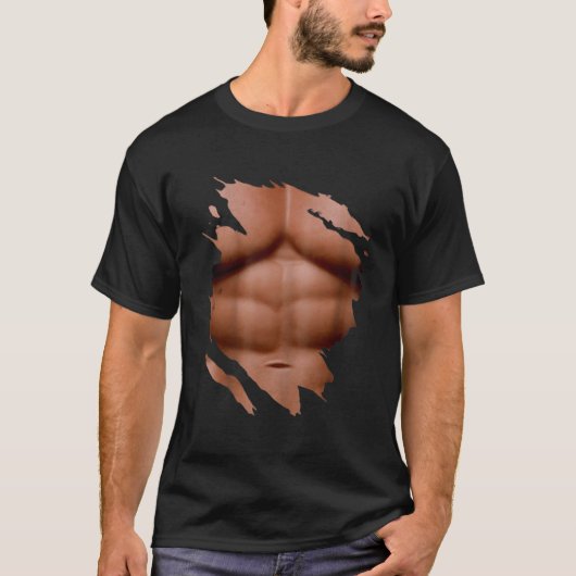 Fake Muskel unter Brustkorb Sixpack T-Shirt (Vorderseite)