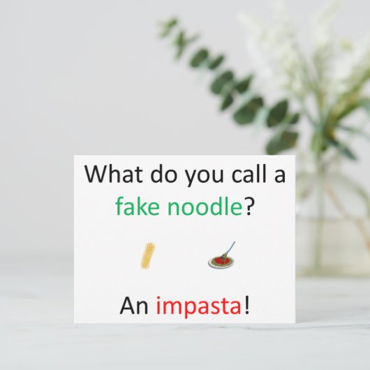 Fake Noodle Joke Postkarte (Stehend Vorderseite)
