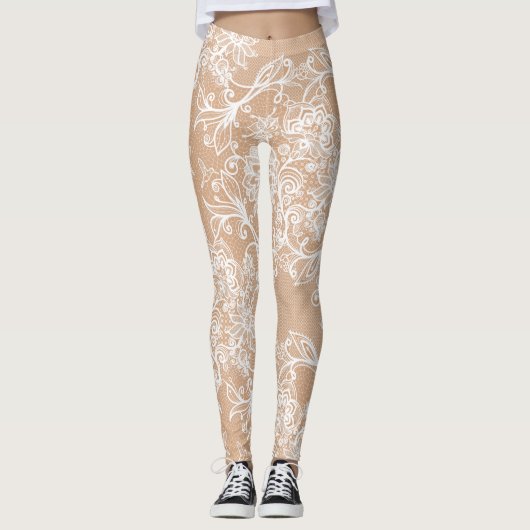 Fake-out White Lace Blume Hummingbirds Leggings (Vorderseite)
