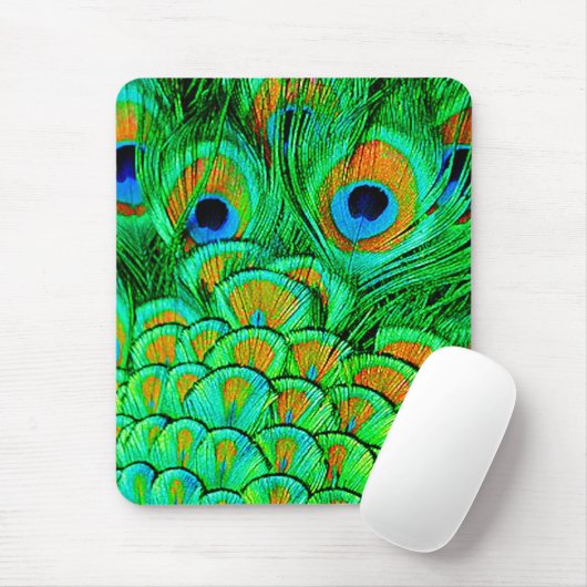 Fake Peacock Feathers Abstraktes Naturemuster Mousepad (Mit Mouse)