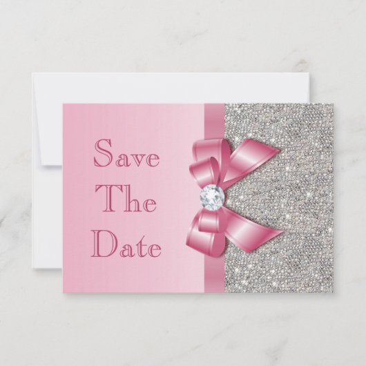 Fake Pink Bow Diamanten Save the Date Babydusche (Vorderseite)