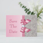 Fake Pink Bow Diamanten Save the Date Babydusche (Stehend Vorderseite)